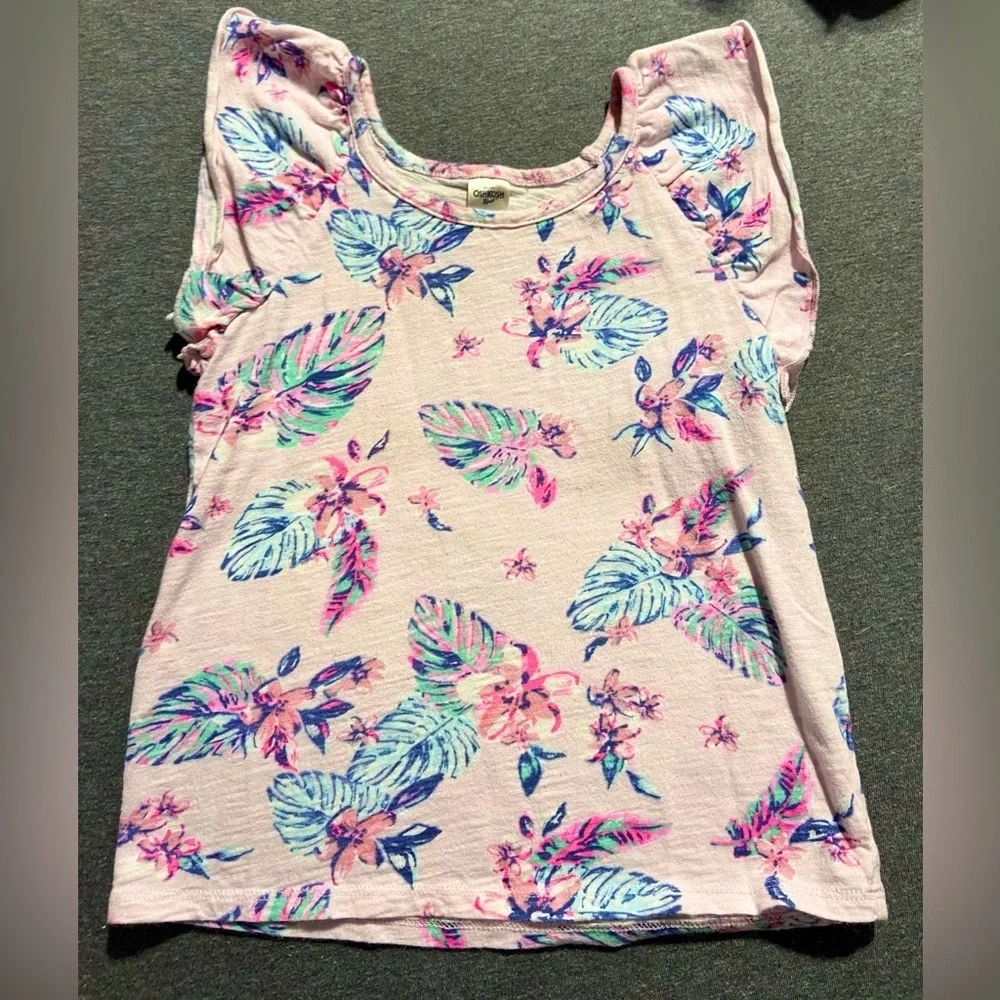 OshKosh B'Gosh Kids Girls Pink Floral Tee Short Sleeve Tank Top Size 6 Small